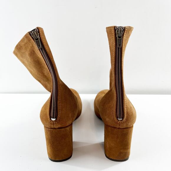 Free People Cecile Square Toe Block Heel Back Zip Suede Ankle Boots Brown 9.5 - Picture 5 of 12